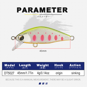 Leurre de pêche coulant Minnow 45mm 4g Micro Wobbler, appât dur avec yeux 3D pour la pêche au bar, à la <span class=keywords><strong>truite</strong></span>, à la perche en rivière et en ruisseau - Product Image 2