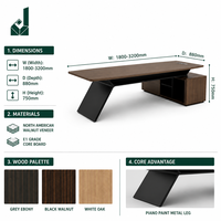 Bureau de direction de luxe moderne avec pieds sculpturaux, série laquée piano, placage gris ébène, et armoire latérale pour bureau de PDG d'entreprise