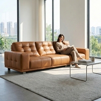 Modernes Minimalistisches Gestepptes Ledersofa 3-Sitzer Freizeitcouch Massivholzrahmen für Wohnzimmer Hotel Gewerbliche Maßanfertigung