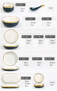 Vaisselle en Porcelaine Fine de Chine, Assiettes en Céramique, Ensemble de Dîner, Style Nordique Bleu Marine et Noir - Product Image 5