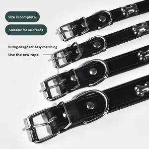 <span class=keywords><strong>Collar</strong></span> ajustable de cuero PU de lujo para perros y gatos, hebilla en D acolchada suave, patrón de hueso sólido, <span class=keywords><strong>Collar</strong></span> Universal para mascotas para las cuatro estaciones - Product Image 4