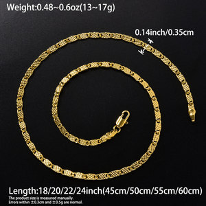 solid polished golden grid textured cuban link scratch resistant anti tarnish multi size custom 18k gold plated <b>chain</b> necklace - Product Image 2