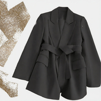 Blazer décontracté Hedus Sports pour femme, style coréen, automne-printemps, à bouton unique, col en V, veste de costume, motif uni, tissé 100%