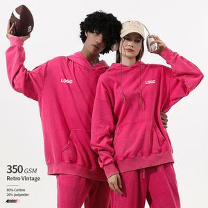 Haute qualité 350 Gsm lavage à l'acide en détresse sweats à capuche surdimensionnés pour hommes unisexe 80% coton 20% Polyester épissage à capuche personnalisé - Product Image 1