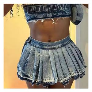 Jupes en jean d'été 2025 pour femmes, jupes mini sexy rétro taille basse 100 % coton délavé à l'acide avec franges - Product Image 2