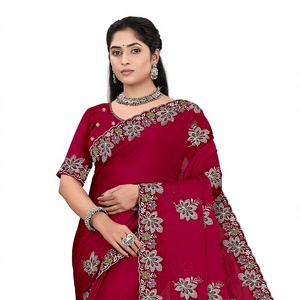 Vexotrend Indian CustomizationDesigner Women's Satin Chiffon <b>Saree</b> Embroidery Swarovski Patola Design Traditional Style Wedding - Product Image 1