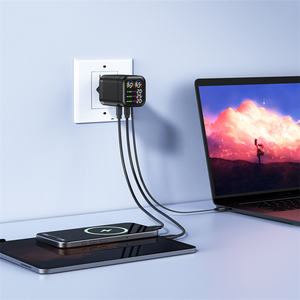 Cargador de pared 1 USB 1 Tipo-C OEM con logo personalizado, cargador GAN Tipo C con pantalla digital, 65W 100W, cable retráctil. - Product Image 3