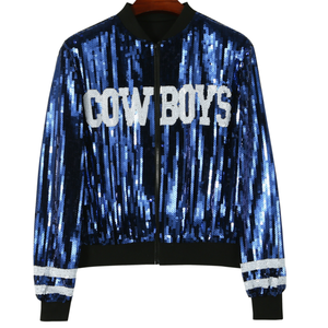 Women's Fall Winter Cowboys Long Sleeve Short Blazer Open Front Party Blouse Sequin Embroidered Quilted <strong>Coat</strong> Bow Collar <strong>Zipper</strong> - Product Image 1