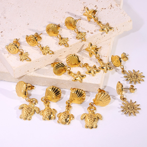 Women Fashion 18k Gold Plated Earrings Stainless Steel <strong>Shell</strong> Turtle Dangle <strong>Drop</strong> Earrings Beach Party Jewelry Accessories Gift - Product Image 5