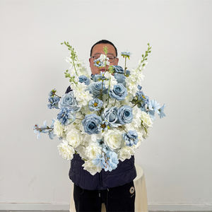 Bola de Flores Artificiales al por Mayor, Bola de Flores de Seda Realista Azul, Tamaño Personalizable, Centro de Mesa de Lujo para Bodas - Product Image 1