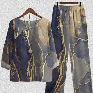 S-5XL été nouveau haut imprimé à manches mi-longues pour femmes et pantalon ensemble deux pièces ensemble deux pièces pour femmes européennes et américaines - Product Image 6