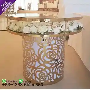 Sinoperfect Event Party Table Gold Plinths Table Acero inoxidable Glass Round Wedding Cake Table