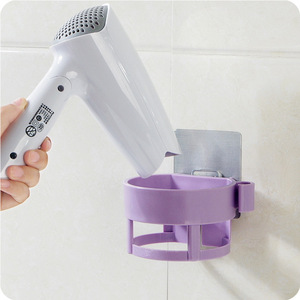Wall Mounted Hair Dryer Holder Purple Plastic Bathroom Storage Rack Punch Free Installation Stainless Steel Base - Product Image 1