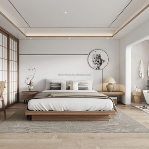 Factory Direct Supplies Minimalist Japandi Style Wood <b>Platform</b> <b>Bed</b> <b>Frame</b> with Low Profile for Boutique 3 Star Hotels & Resorts - Product Image 1