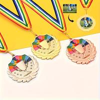 Trophées, médailles et plaques vierges avec logo, médailles en métal plaqué or, argent, bronze avec ruban en nylon coloré, médailles de finisseur personnalisées