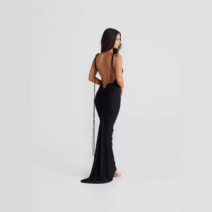 <span class=keywords><strong>Robe</strong></span> longue d'été sexy pour femmes New Rose Splicing Sling Backless Pleated Lace-up Chiffon Fabric Natural Waistline Sequined - Product Image 2