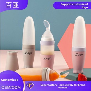 Cuillère-biberon personnalisable en silicone pour bébé, ustensile d'apprentissage pour nourrissons, motif uni, sans poignée, pour aliments complémentaires - Product Image 2