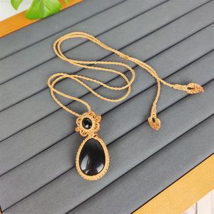 Collar de macramé con gema de Aventurina verde amatista en forma de lágrima de moda collar de cuerda de piedra de gota de agua de lapislázuli de ónix negro - Product Image 6