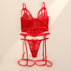 <span class=keywords><strong>ชุด</strong></span>ชั้นในสตรีเซ็กซี่ชุดชั้นในลูกไม้สีแดงขนาดพิเศษ - Product Image 3