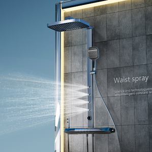 Household Digital Display Pressurized <strong>Shower</strong> Simple Brass <strong>Shower</strong> Suit Non-Roof Sprinkler For Hotels Constant Temperature Brushed