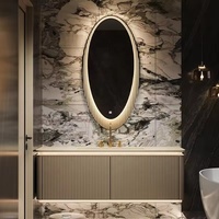 Meuble-lavabo mural ovale haut de gamme CE Europe à double vasque avec fermeture douce et miroir LED ovale