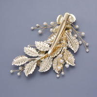 Barrette à cheveux de mariée style japonais, en métal doré, feuille florale, perle, pince à cheveux pour demoiselle d'honneur, décoration de coiffure pour soirée