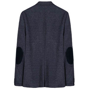 Men's Navy Melange Knit Single Breasted Jacket 2 Buttons Notch Lapel <strong>Patch</strong> Pocket <strong>Elbow</strong> <strong>Patch</strong> Easy Wear Sportive <strong>blazer</strong> - Product Image 4