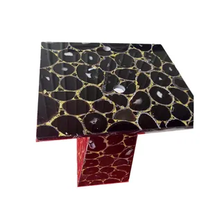 Customize Luminous Black Agate Dinner Table - Unique Square Gemstone Tabletop for Luxury Dining Rooms coffee Table