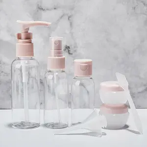 Mini ensemble de bouteilles de voyage blanc rose pour emballage cosmétique, ensemble de voyage en plastique contenant cosmétique, bouteilles en plastique de kit de voyage