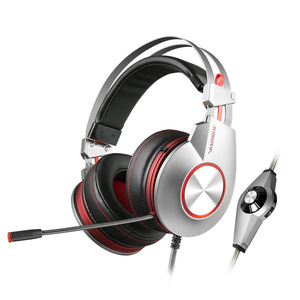 Casque de jeu Siberia K5U avec micro pour PC, casque antibruit, argenté et rouge - Product Image 1
