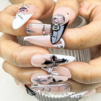 Uñas Postizas con Diseño a Mano, Estilo Dulce y Atrevido, Alta Calidad, Reutilizables