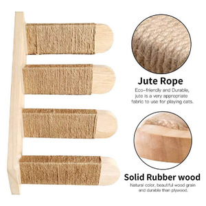 Escalier pour chat à 4 niveaux en bois massif, recouvert de corde en jute, antidérapant, mural, avec griffoir - Product Image 5
