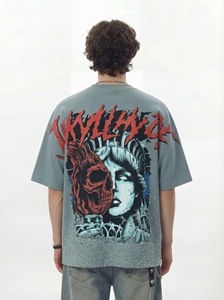 T-shirt vintage pour <span class=keywords><strong>homme</strong></span> en coton 275GSM, imprimé rétro cristal, crâne <span class=keywords><strong>Liberty</strong></span>, t-shirt délavé, streetwear, t-shirt surdimensionné pour <span class=keywords><strong>homme</strong></span> - Product Image 4