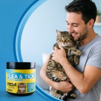 Prévention contre les puces et les tiques pour chats, comprimés à mâcher doux et sûrs avec vitamines et minéraux pour soutenir le système immunitaire et la santé de la peau/du pelage, toutes races et âges