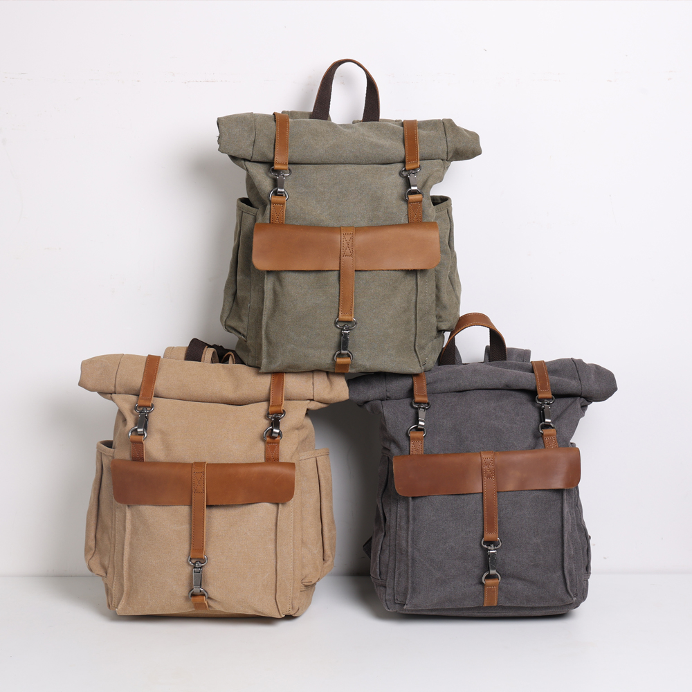 canvas backpacks with leather trim for sale Custom Canvas Backpack with Leather Trim
