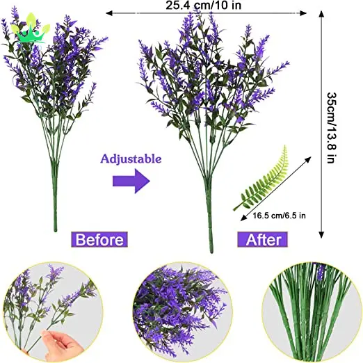 Fiori artificiali di lavanda piante artificiali di plastica resistenti ai raggi UV fiori cespugli verdi per la scatola del portico della casa del giardino all'aperto