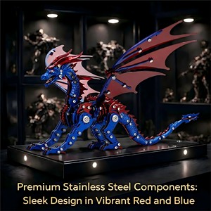 Modèle de dragon mécanique 3D steampunk en métal - <span class=keywords><strong>Puzzle</strong></span> pterosaure en acier inoxydable à monter soi-même pour adultes - Kit de plus de 300 pièces avec articulations mobiles - Product Image 1