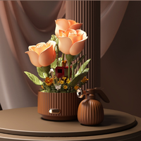 Nouveau Cadeau Saint-Valentin : Blocs de Construction 3D DIY à Assembler, Éclairage Dynamique, Jardin Fleuri, Fleurs Éternelles, Jouets
