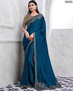 Saree de fête indien pour femmes attrayant en soie de noyer avec broderie en coton vêtements de mariage chez le fournisseur en gros - Product Image 4