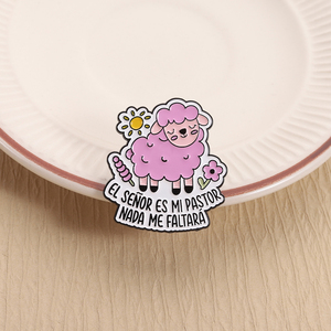 Broche de Esmalte con Diseño de Oveja Rosa y Jesús, Broches con la Frase 'EL SENOR ES MI <span class=keywords><strong>PASTOR</strong></span> NADA ME FALTARA', Insignia de Solapa, Joyería, Regalo para Amigos - Product Image 3