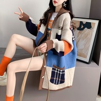 Cardigan décontracté en acrylique respirant pour femme, collection Hiver 2024, veste pull tricotée ample boutonnée, vente en gros
