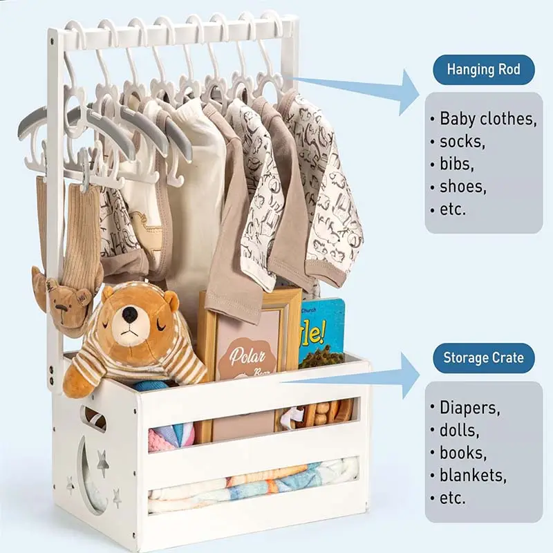 خزانة خشبية بيضاء لحمل ملابس الطفل، سلة تخزين للطفل مزودة بيد