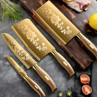 Ensemble de couteaux de cuisine en acier inoxydable doré pour couper les os en tranches pour chef de cuisine Accessoires pour fruits et légumes