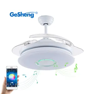 Fan With Led Light Modern White Invisible Retractable Blades AC Motor Wifi Tuya App Remote Control Smart RGB Ceiling Fan Light With Music Speaker