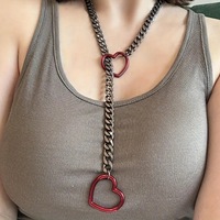Nouveau collier pour femme style européen et américain, chaîne en bambou avec pendentif cœur en acier inoxydable, style hip-hop punk rock