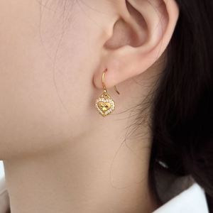 Dylam Unique Design High Jewelry Gold Plated 5A Zirconia Brushed Surface Heart Shape <b>Hook</b> <b>Earrings</b> for Women - Product Image 5