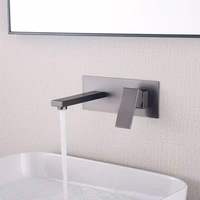 Robinet mélangeur mural noir mat en laiton brossé pour lavabo encastré, idéal pour hôtels de luxe