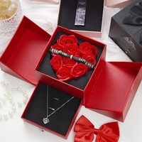 TC Barato Personalizado Doble Puerta Abierta Cajón Embalaje Anillo Collar Caja San Valentín Día DE LA Madre Regalos Forma de Corazón 9 Rose Joyero