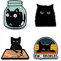 Lot de 4 épingles en émail noires amusantes et mignonnes - Design de dessin animé original pour sacs à dos, chapeaux, vestes et cadeaux pour amis et collectionneurs