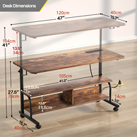 Bureau d'ordinateur portable en bois réglable en hauteur, sur roulettes, avec 2 étagères de rangement, assemblage facile, table pour ordinateur portable pour la maison et le bureau